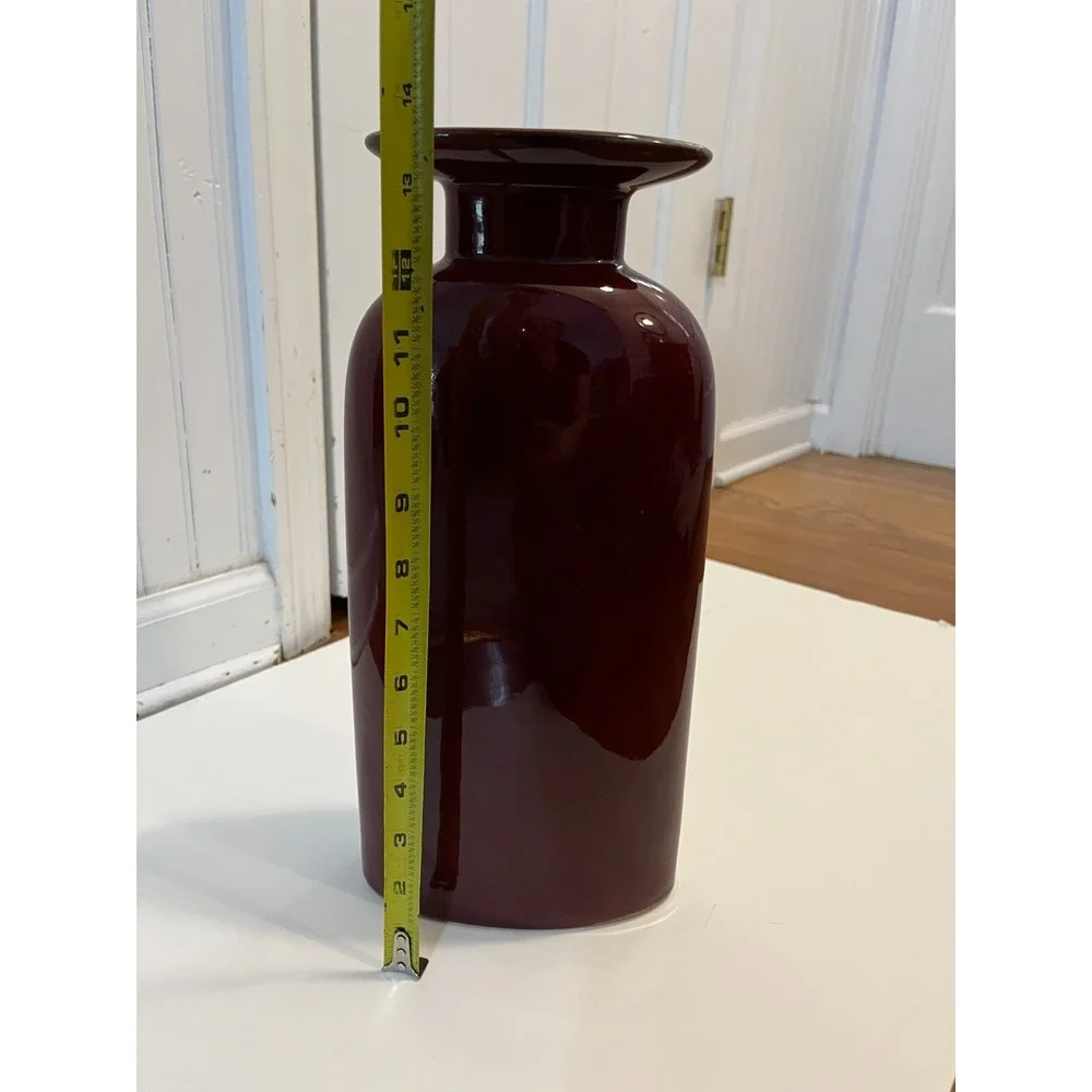 Vintage 13.5 in Tall Glaze‎ Studio Pottery Vase Unmarked Red Burgundy Home decor